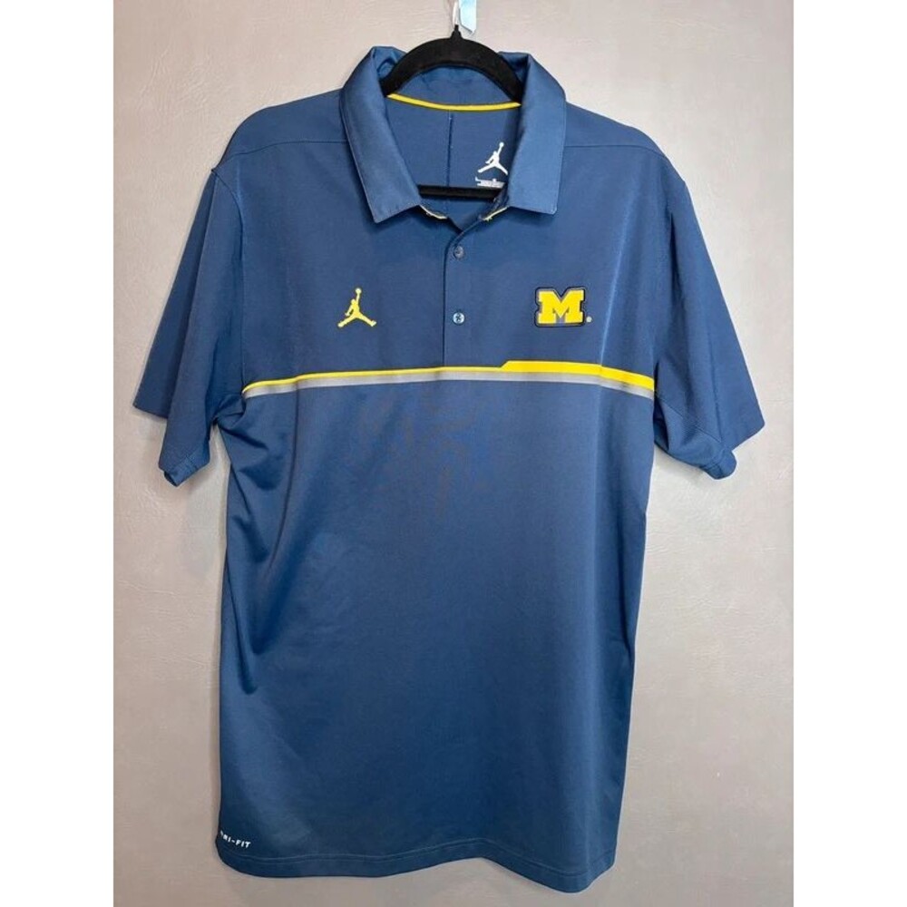 Jordan Michigan Wolverines Men’s L Dri-FIT Polo Navy Maize Jumpman NCAA